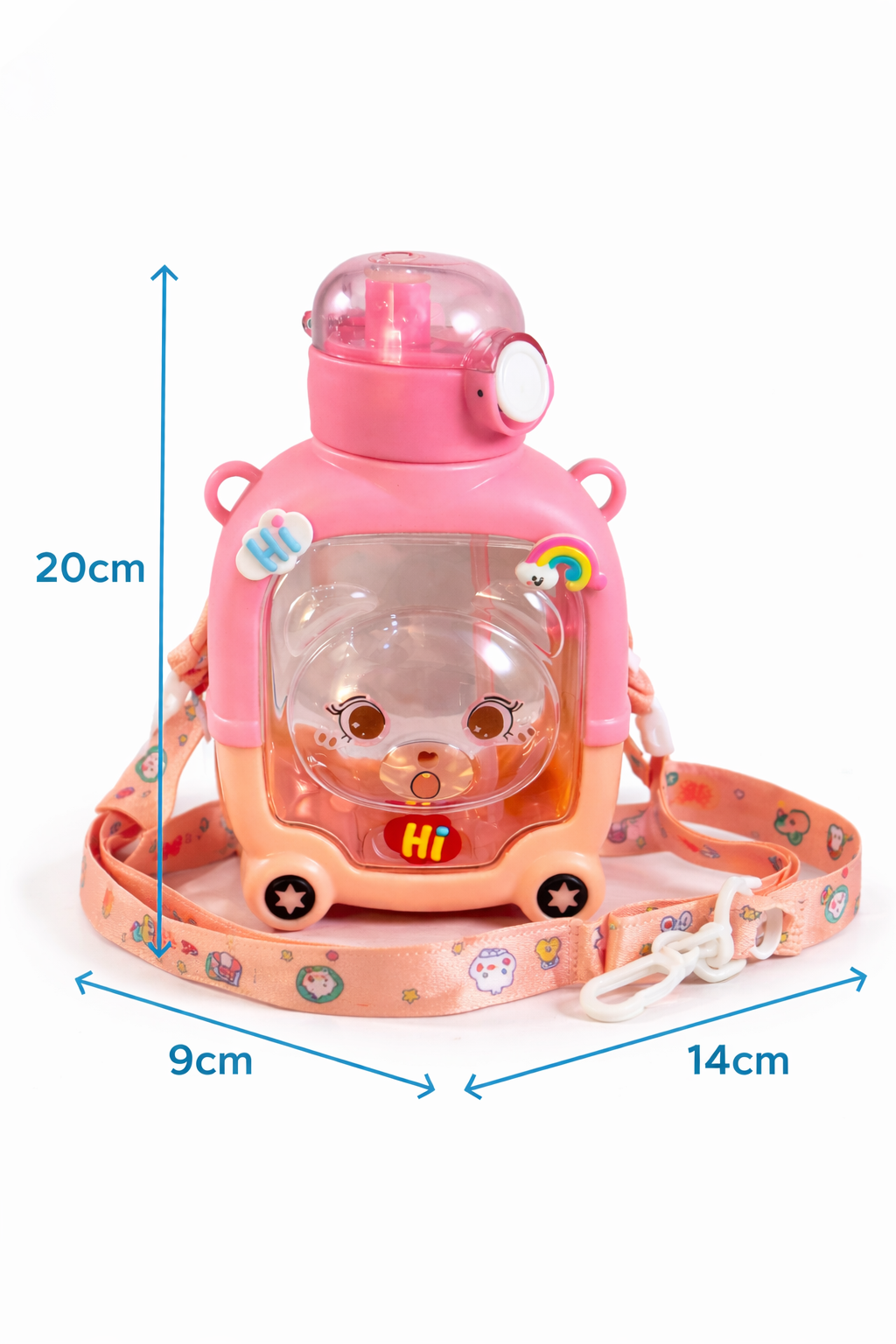 Cute Cartoon Kids Water Bottle with Straw & Sling | Leakproof